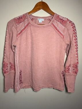 Sundance Top Womens XS Pink Embroidered Boho Thermal Long Sleeve Shirt